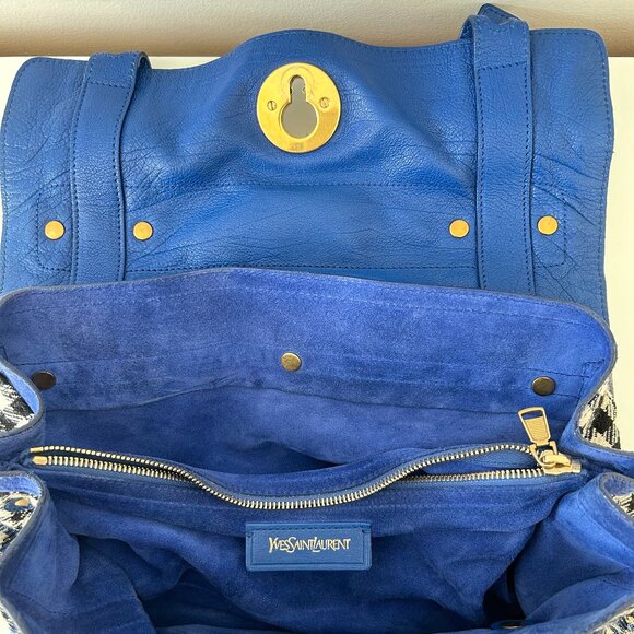 Authentic YSL Muse Two Houndstooth Leather Top Handle Bag - Picture 5 of 11